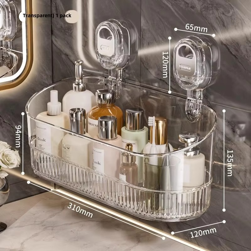 Bathroom Large Suction Cup Rack, Shower Gel Hanging Basket in The Bathroom, Cosmetics Storage Box, Wall-mounted Storage Rack