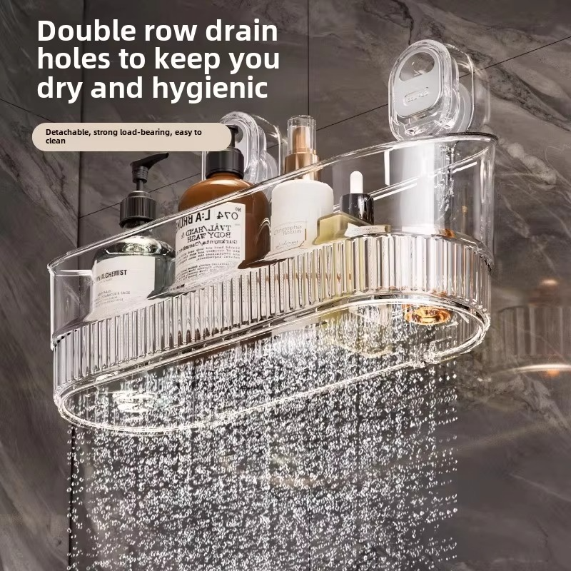 Bathroom Large Suction Cup Rack, Shower Gel Hanging Basket in The Bathroom, Cosmetics Storage Box, Wall-mounted Storage Rack