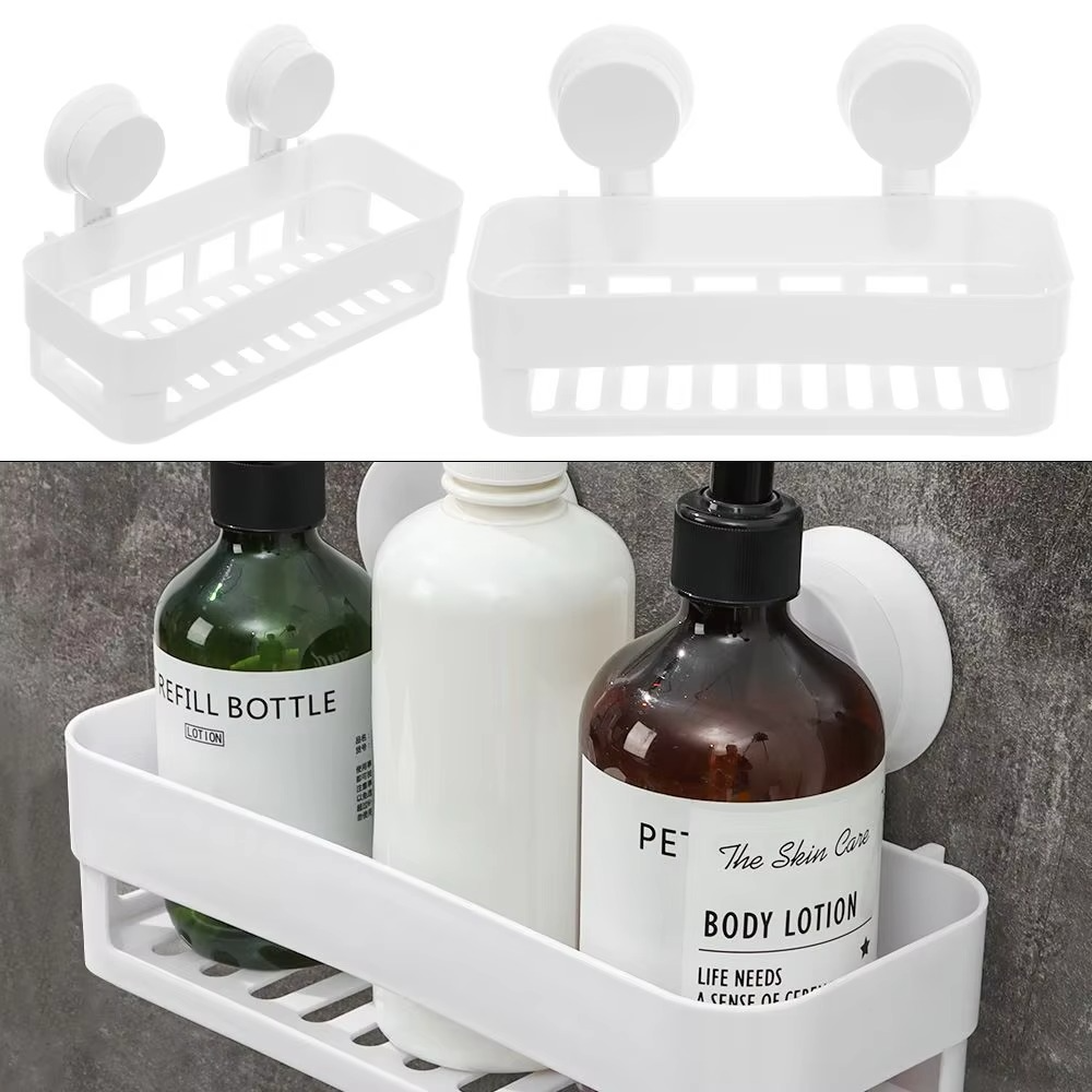 Corner Shelf With Suction Shower Rack Organizer Cup Bathroom Storage Wall Basket