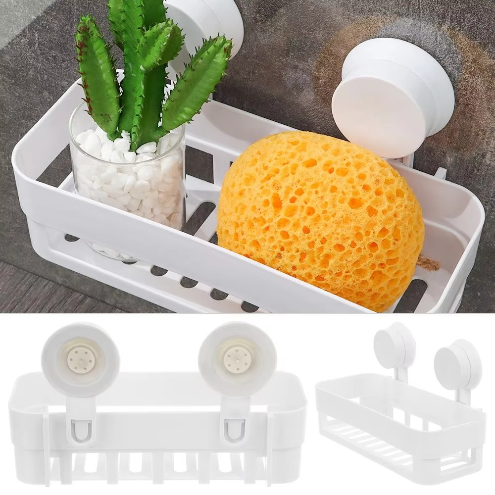 Corner Shelf With Suction Shower Rack Organizer Cup Bathroom Storage Wall Basket