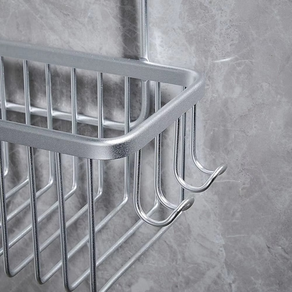 Silver/Black/Grey Hanging Shower Basket with Hooks Large Capacity Bathroom Storage Rack Rustproof Bathroom Hanging Shelf Home