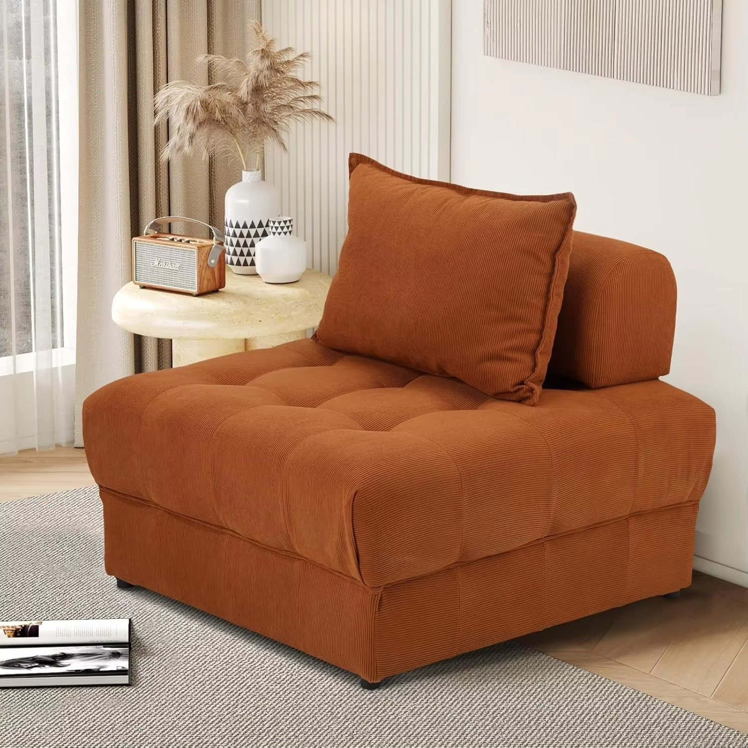 Velvet Floor Sofa with Cushion 1 Seater Lounge Chair Bro