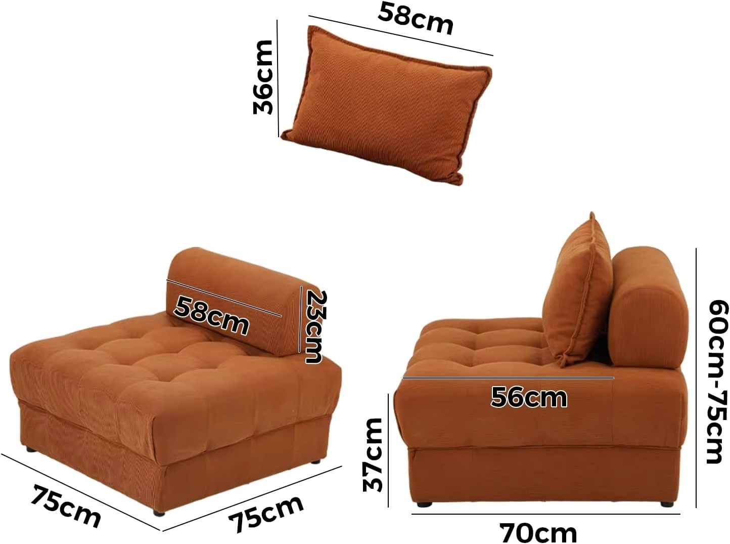 Velvet Floor Sofa with Cushion 1 Seater Lounge Chair Bro