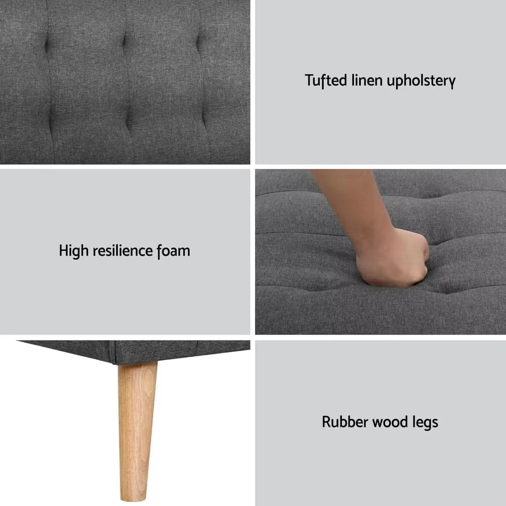 Single Seater Sofa Bed, Set of 2 Convertible 1 Seater Tufted Futon Sleeper Couch with 3-Position Backrest – Linen Fabric Lounge
