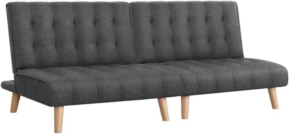 Single Seater Sofa Bed, Set of 2 Convertible 1 Seater Tufted Futon Sleeper Couch with 3-Position Backrest – Linen Fabric Lounge