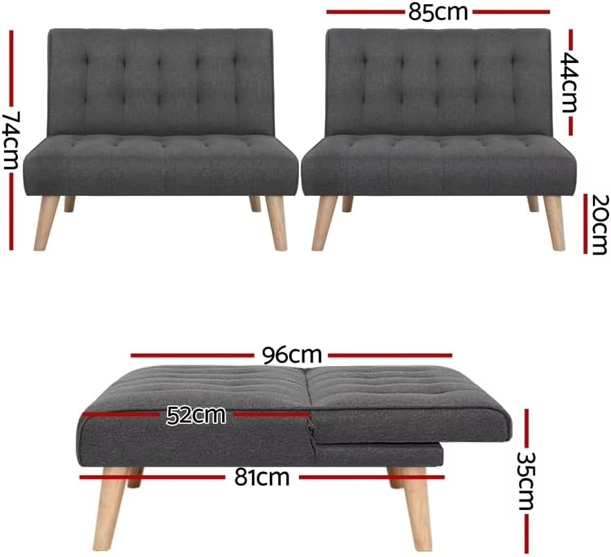 Single Seater Sofa Bed, Set of 2 Convertible 1 Seater Tufted Futon Sleeper Couch with 3-Position Backrest – Linen Fabric Lounge
