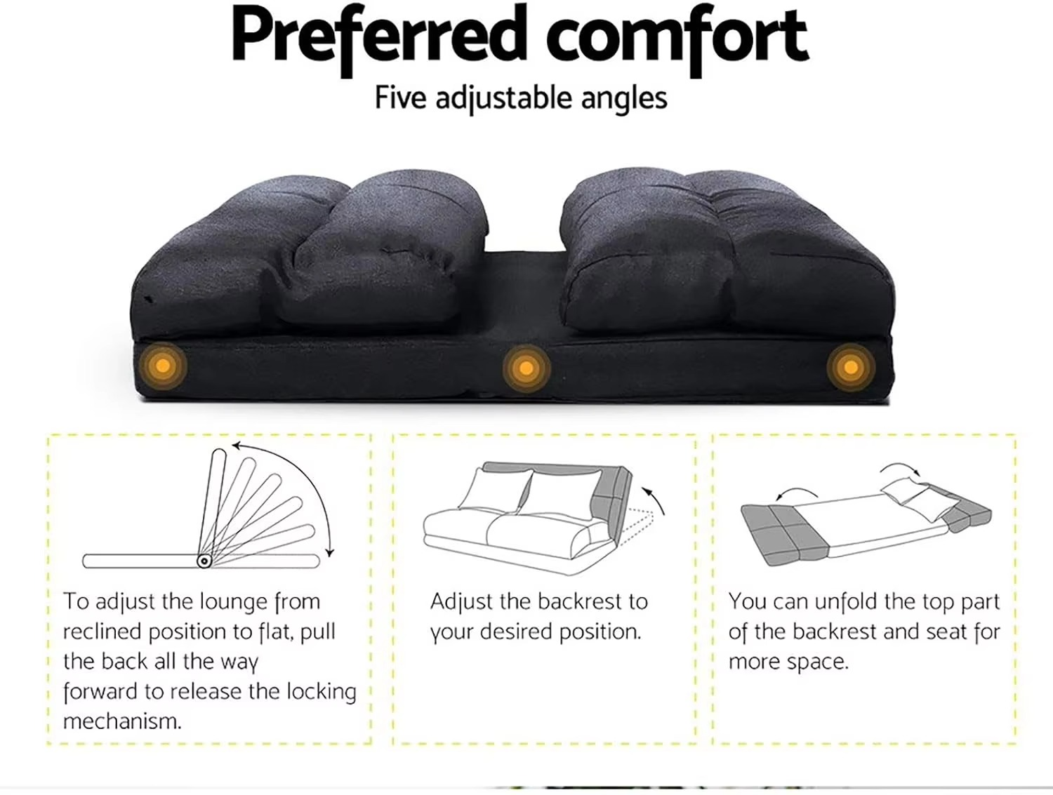 Sofa Bed, 2 Seaters Futon Suede Adjustable Couch Cushions Floor Lounge Recliner Chair Lounger Office Outdoor Indoor Living Room 100K+ similar items sold