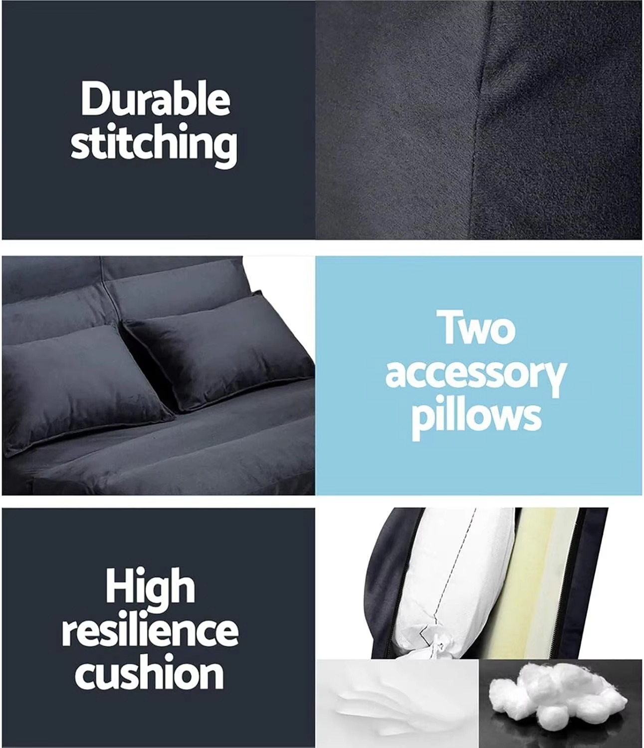 Sofa Bed, 2 Seaters Futon Suede Adjustable Couch Cushions Floor Lounge Recliner Chair Lounger Office Outdoor Indoor Living Room 100K+ similar items sold