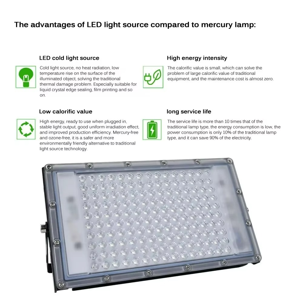 50W/100W/200W UV curable lamp 365nm/395nm/405nm UV curable lamp fluorescent detection lamp shadowless glue projection lamp