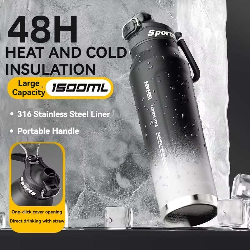 1.5L Insulated Water Bottle Stainless Steel Cold Hot Insulated Cup Vacuum Thermos Bottle Double Wall Flasks