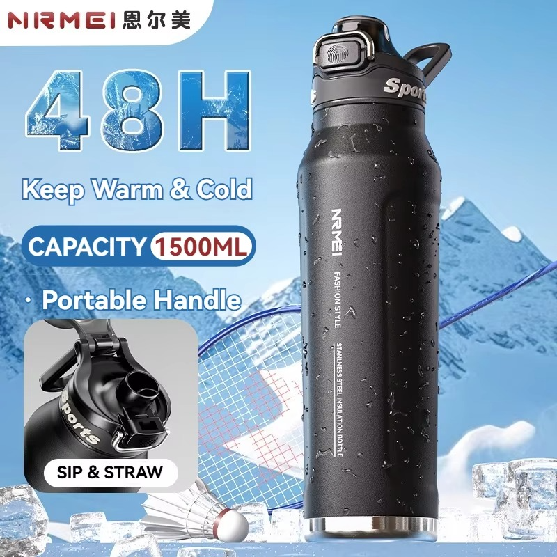 1.5L Insulated Water Bottle Stainless Steel Cold Hot Insulated Cup Vacuum Thermos Bottle Double Wall Flasks