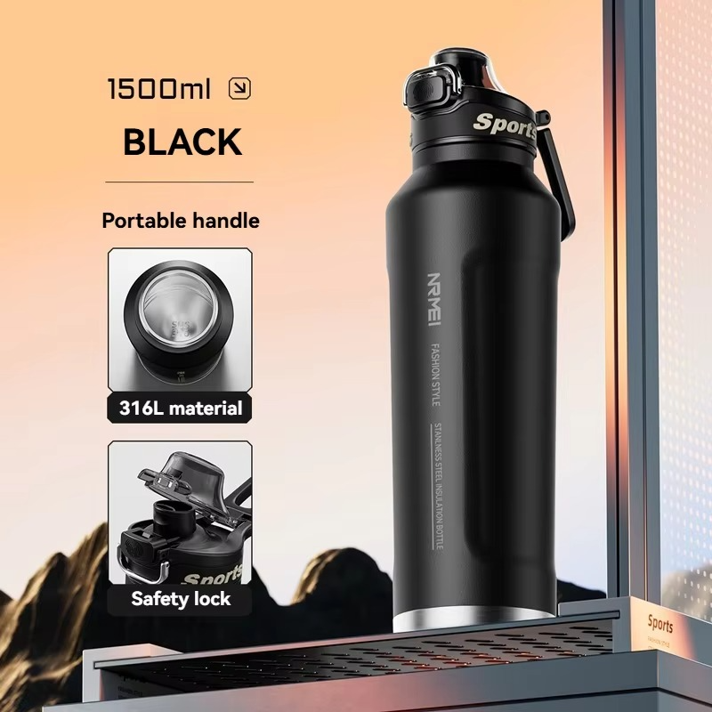 1.5L Insulated Water Bottle Stainless Steel Cold Hot Insulated Cup Vacuum Thermos Bottle Double Wall Flasks
