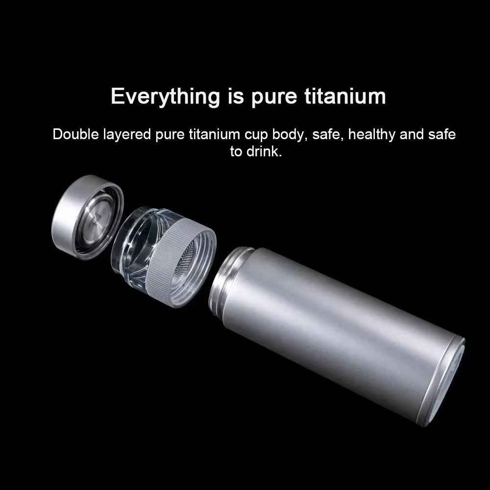 Qujia Pure Titanium 520ML Thermos Cup Temperature Display Tea Separation Cup Capacity Portable Double-layer 44℃ 6 Hours