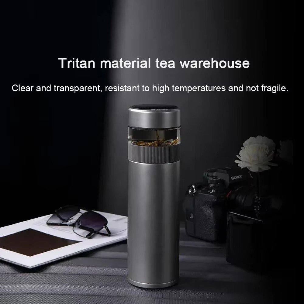 Qujia Pure Titanium 520ML Thermos Cup Temperature Display Tea Separation Cup Capacity Portable Double-layer 44℃ 6 Hours