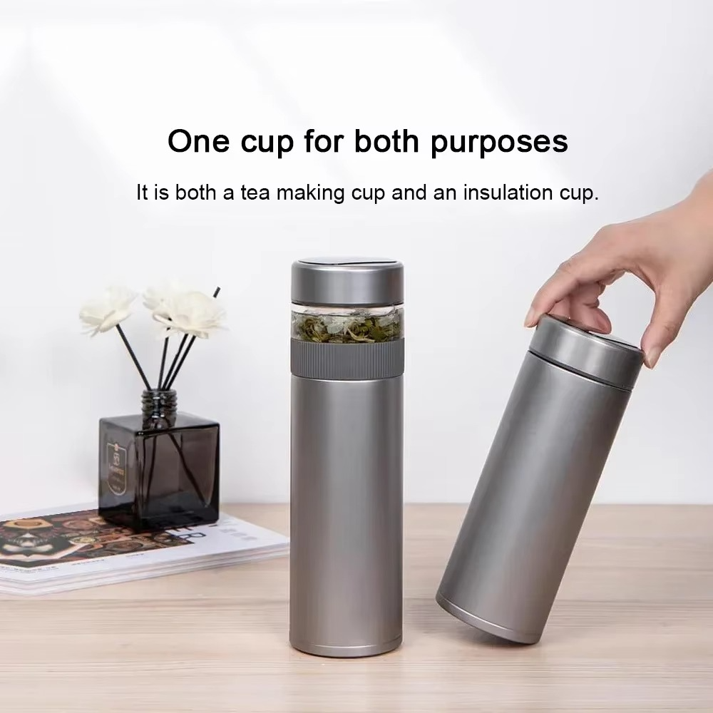Qujia Pure Titanium 520ML Thermos Cup Temperature Display Tea Separation Cup Capacity Portable Double-layer 44℃ 6 Hours