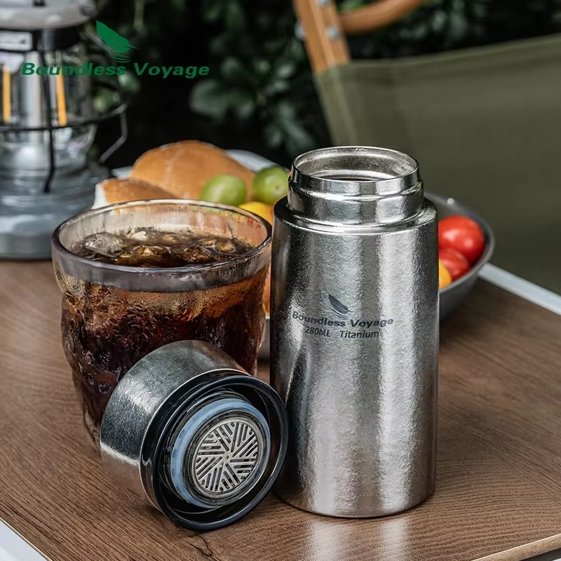 Boundless Voyage 280ml Titanium Thermos Bottle Vacuum Flask Insulated Cup Car Travel Coffee Tea Drinkware Keeps Hot or Cold