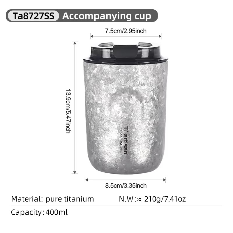 Tiartisan Titanium Thermos Bottle Outdoor Camping Ultralight 400ML Coffee Mug Portable Double-Walled Insulated Water Mug