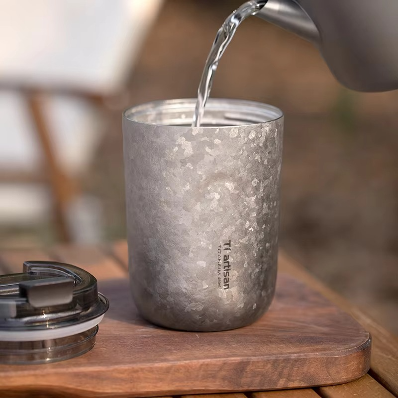 Tiartisan Titanium Thermos Bottle Outdoor Camping Ultralight 400ML Coffee Mug Portable Double-Walled Insulated Water Mug