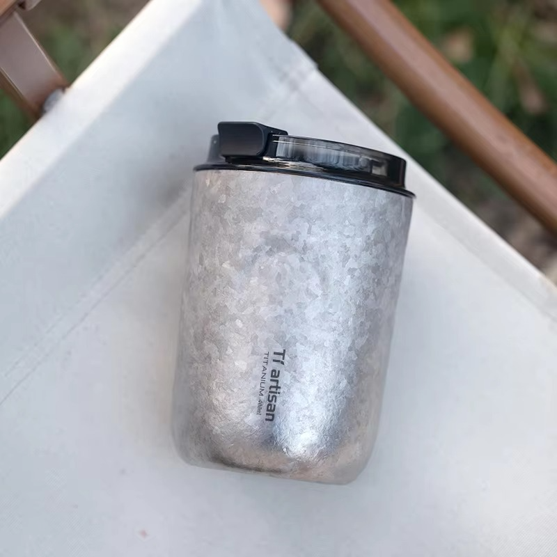 Tiartisan Titanium Thermos Bottle Outdoor Camping Ultralight 400ML Coffee Mug Portable Double-Walled Insulated Water Mug