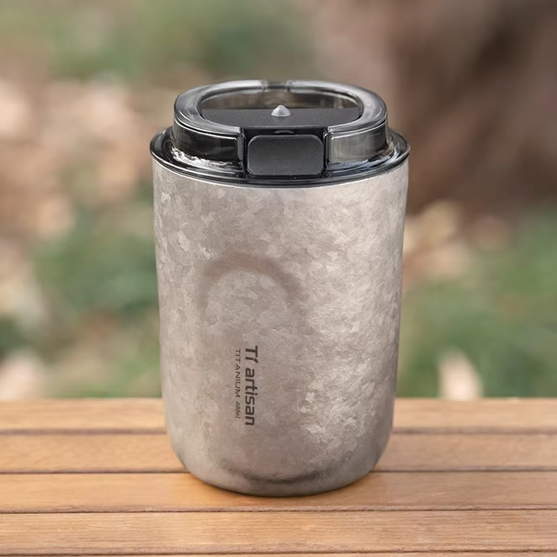 Tiartisan Titanium Thermos Bottle Outdoor Camping Ultralight 400ML Coffee Mug Portable Double-Walled Insulated Water Mug