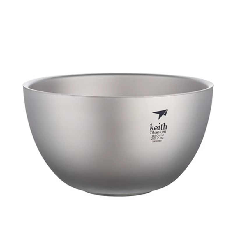 Keith Titanium Bowl 850 ml Double-layer Anti-scalding Outdoor Camping Picnic TablewareTitanium Rice Bowl Fruit Salad Noodle Bowl