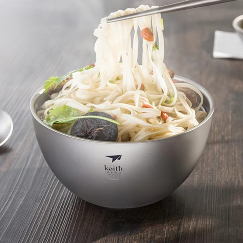 Keith Titanium Bowl 850 ml Double-layer Anti-scalding Outdoor Camping Picnic TablewareTitanium Rice Bowl Fruit Salad Noodle Bowl