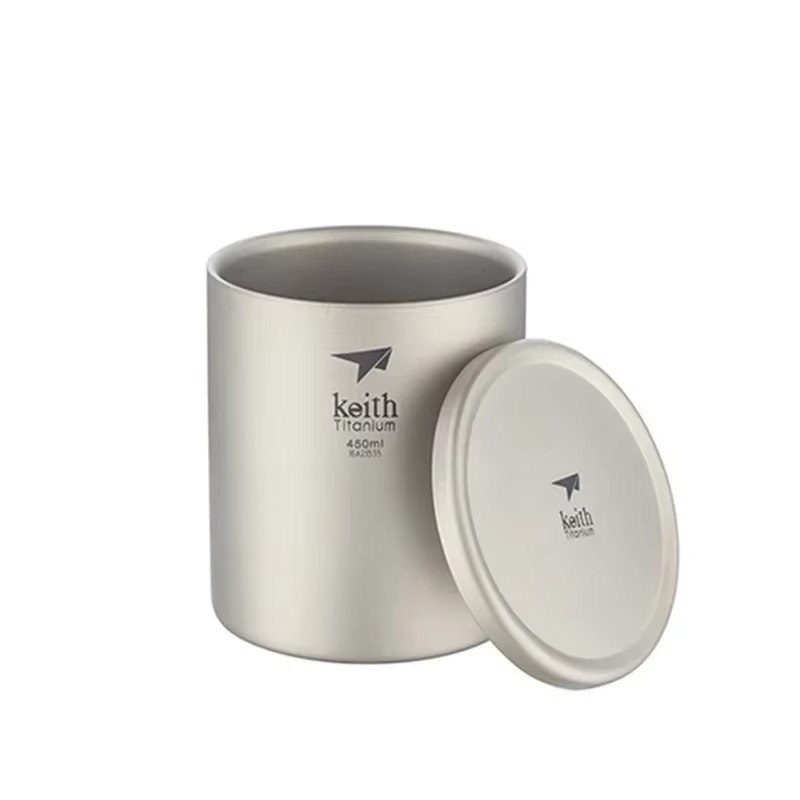 Keith 450ml Titanium Drinking Mugs Car Flasks Coffee Tea Cups Double Wall Teacup with Lid Two-layer Ti3303