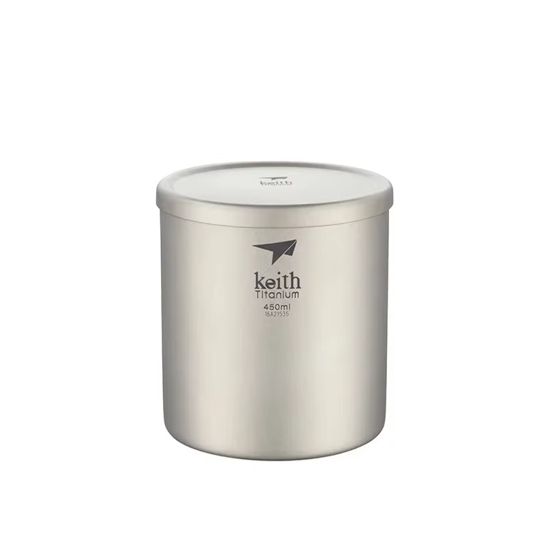 Keith 450ml Titanium Drinking Mugs Car Flasks Coffee Tea Cups Double Wall Teacup with Lid Two-layer Ti3303