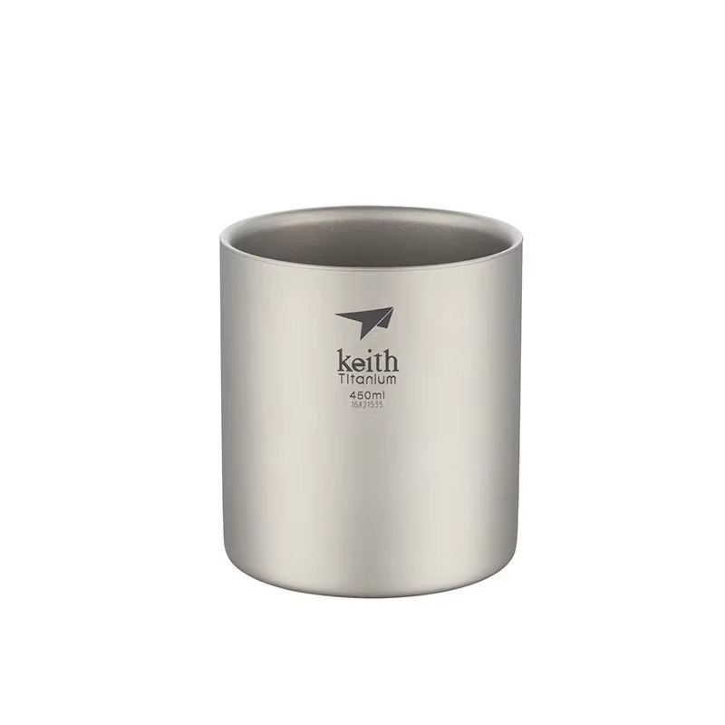 Keith 450ml Titanium Drinking Mugs Car Flasks Coffee Tea Cups Double Wall Teacup with Lid Two-layer Ti3303