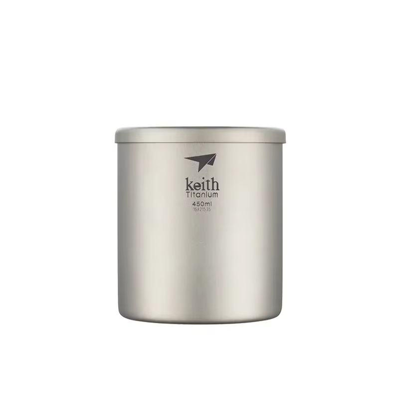 Keith 450ml Titanium Drinking Mugs Car Flasks Coffee Tea Cups Double Wall Teacup with Lid Two-layer Ti3303