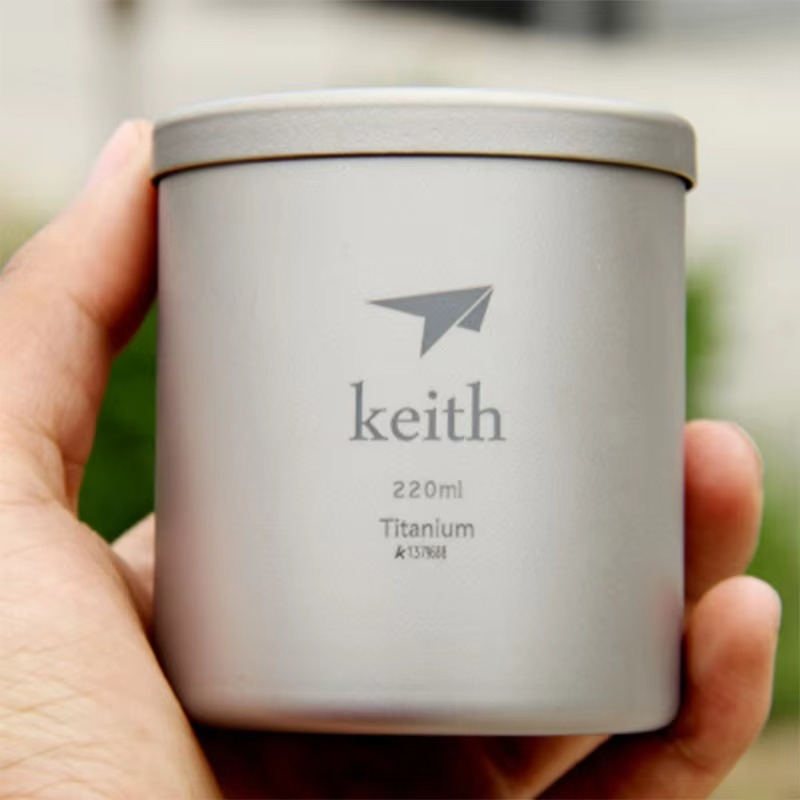 Keith Titanium Cup, Double Wall Anti-scalding, Heat Resistant Tea Cup, Outdoor Travel Camping Drinkware Coffee Mug 220ml