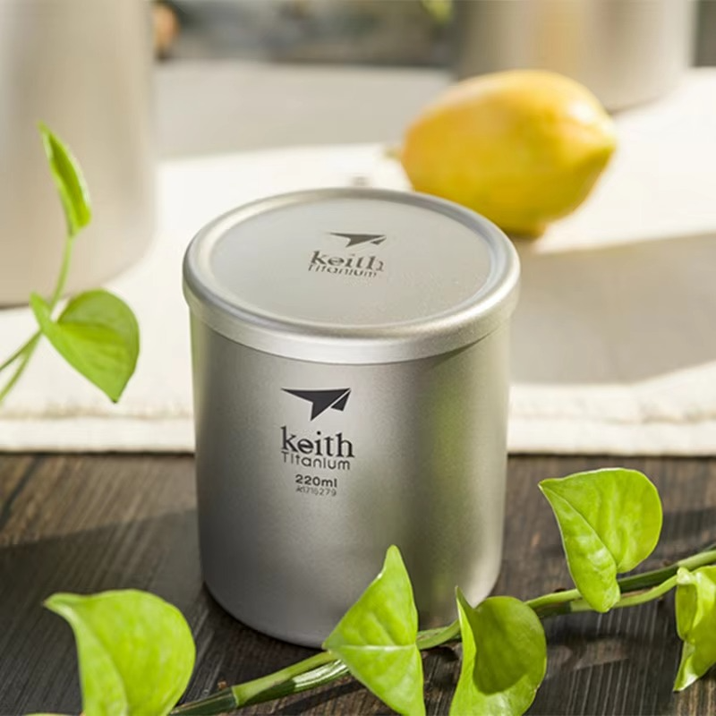 Keith Titanium Cup, Double Wall Anti-scalding, Heat Resistant Tea Cup, Outdoor Travel Camping Drinkware Coffee Mug 220ml