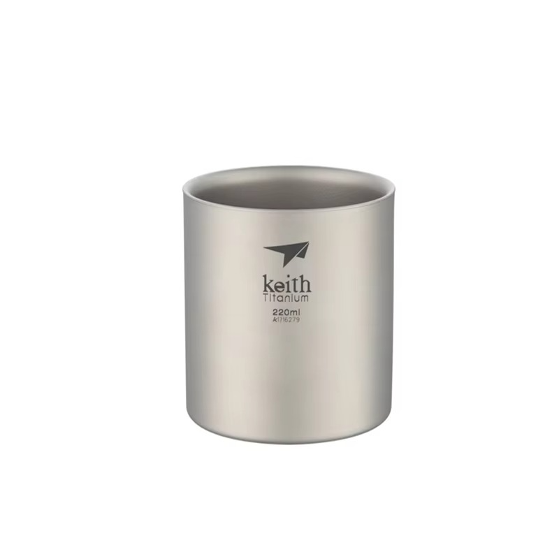 Keith Titanium Cup, Double Wall Anti-scalding, Heat Resistant Tea Cup, Outdoor Travel Camping Drinkware Coffee Mug 220ml