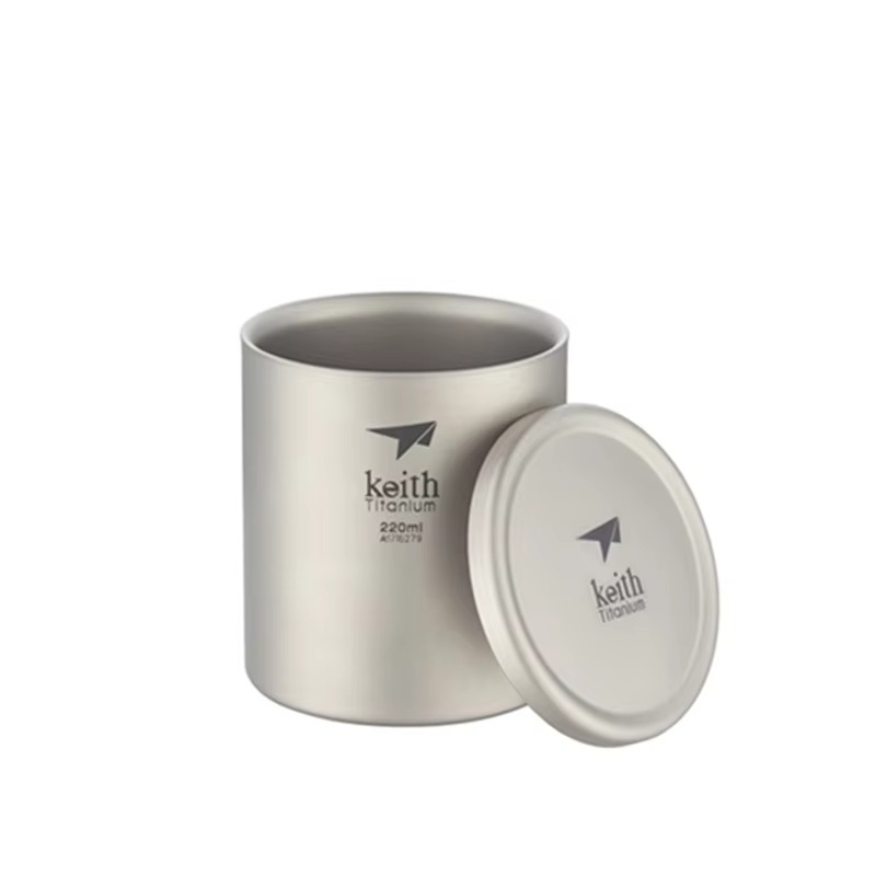 Keith Titanium Cup, Double Wall Anti-scalding, Heat Resistant Tea Cup, Outdoor Travel Camping Drinkware Coffee Mug 220ml