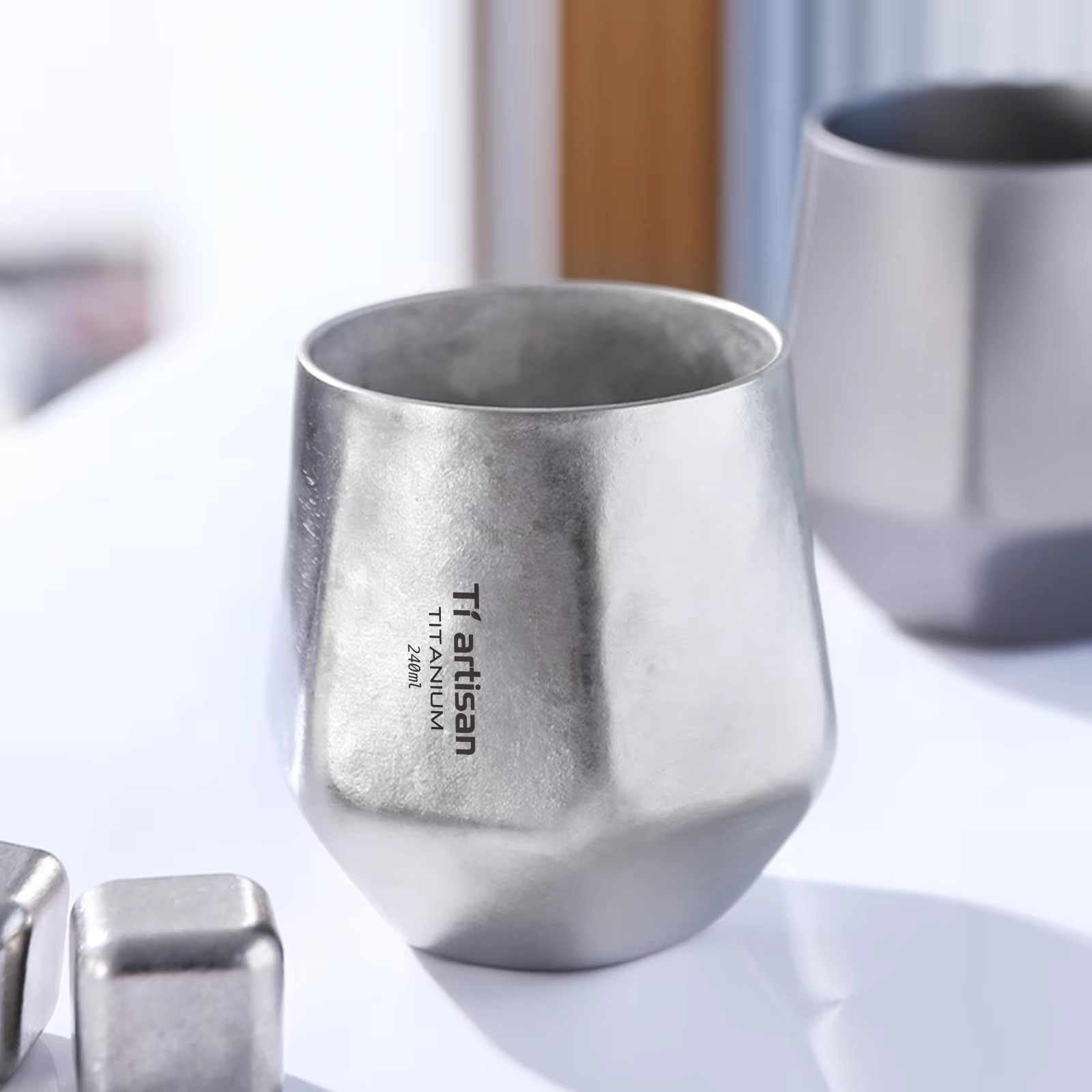 Tiartisan 240ml Titanium Diamond Teacup Hexagonal Beer Mug Outdoor Camping Ultralight Portable Double Layer Anti-Scald Drinkware