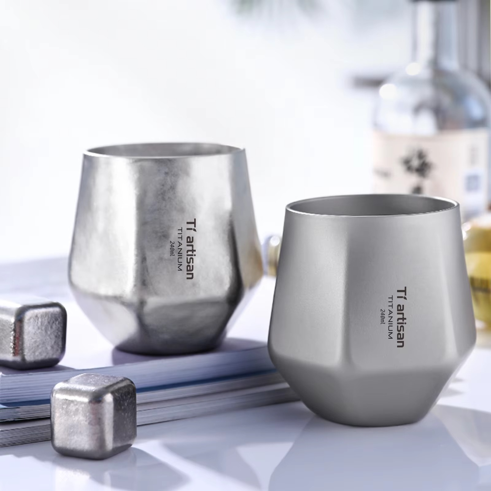 Tiartisan 240ml Titanium Diamond Teacup Hexagonal Beer Mug Outdoor Camping Ultralight Portable Double Layer Anti-Scald Drinkware