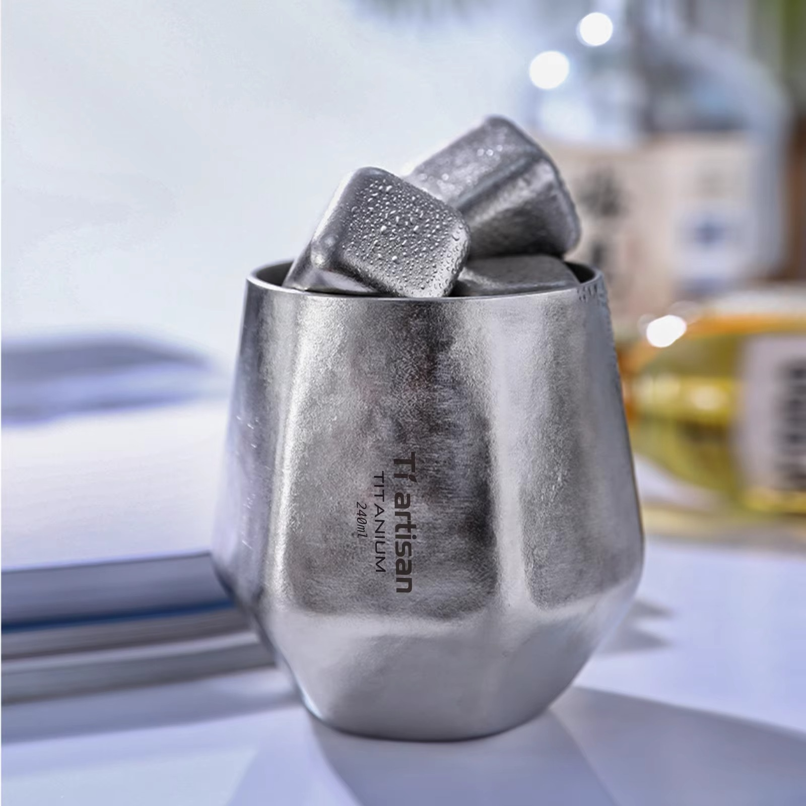 Tiartisan 240ml Titanium Diamond Teacup Hexagonal Beer Mug Outdoor Camping Ultralight Portable Double Layer Anti-Scald Drinkware