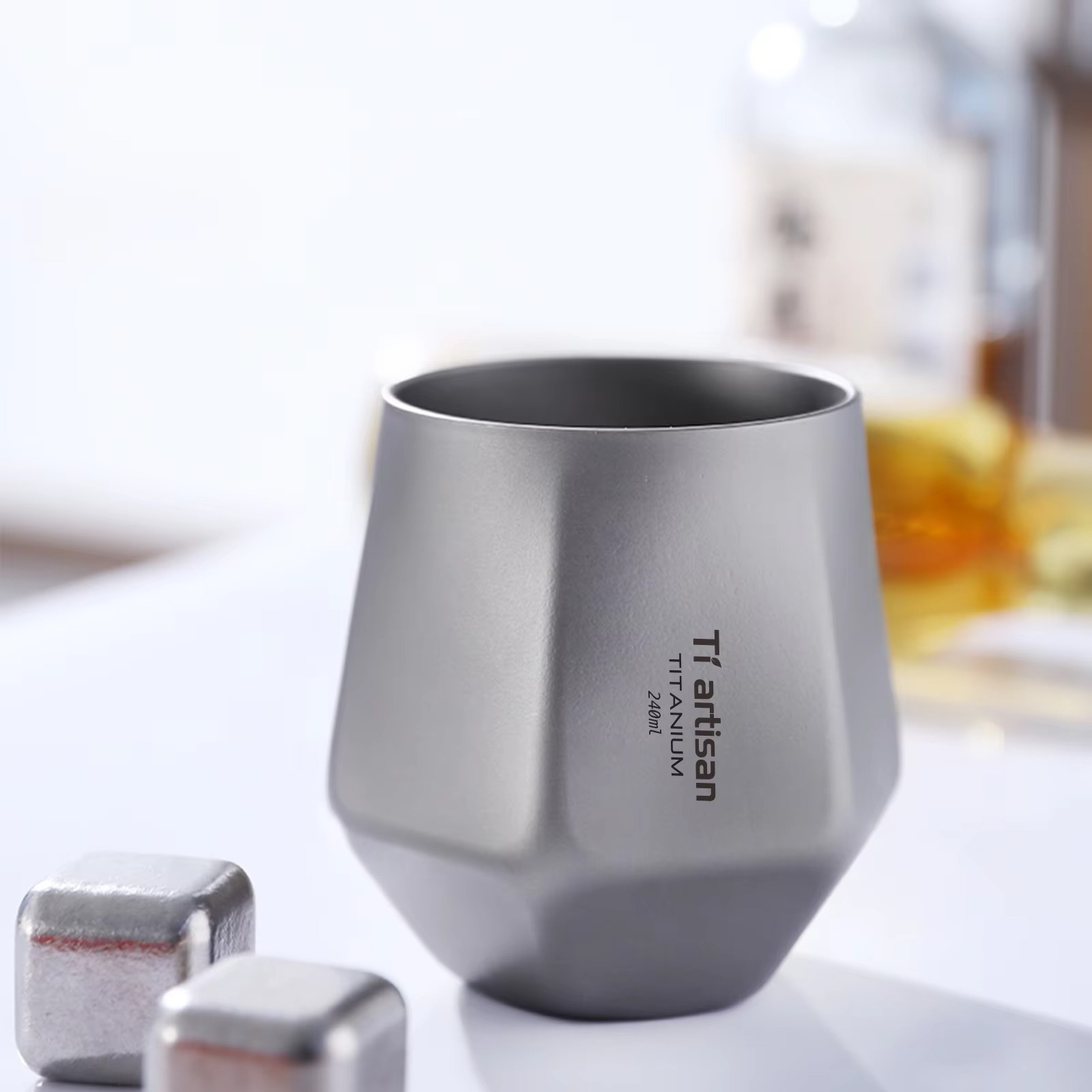 Tiartisan 240ml Titanium Diamond Teacup Hexagonal Beer Mug Outdoor Camping Ultralight Portable Double Layer Anti-Scald Drinkware