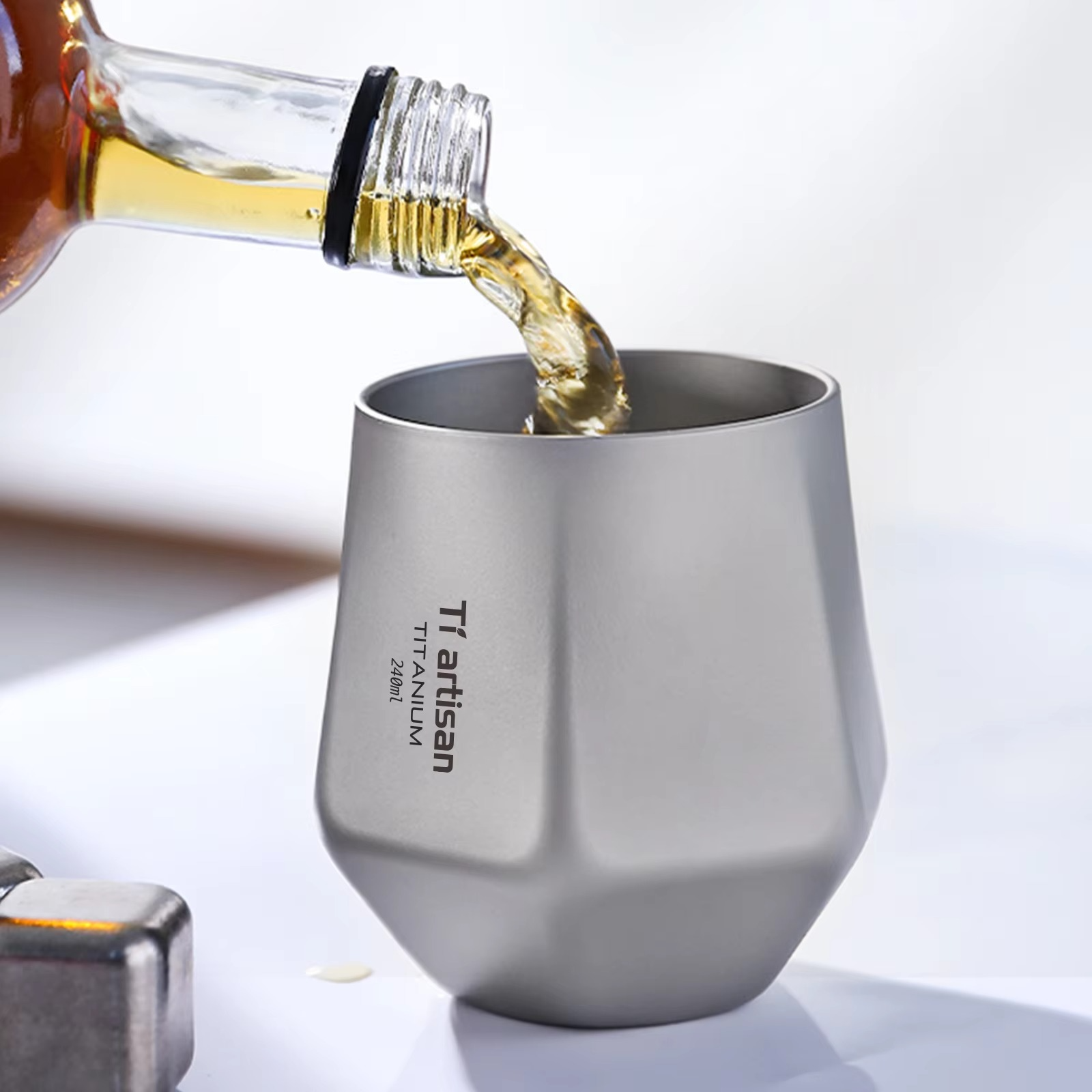Tiartisan 240ml Titanium Diamond Teacup Hexagonal Beer Mug Outdoor Camping Ultralight Portable Double Layer Anti-Scald Drinkware