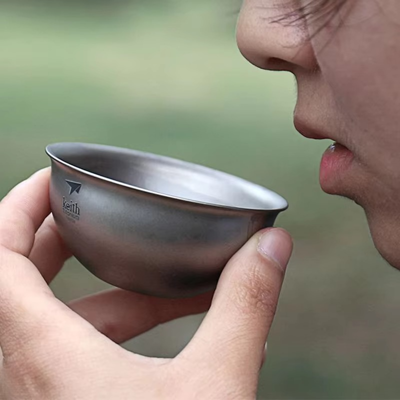 Keith Titanium Tea Cup 2pcs, Double Wall Anti-scalding, Outdoor Travel Picnic Camping Tableware Tea Cups Wine Cup 45ml