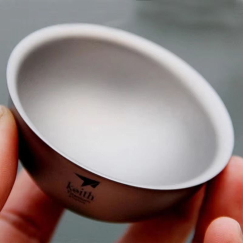 Keith Titanium Tea Cup 2pcs, Double Wall Anti-scalding, Outdoor Travel Picnic Camping Tableware Tea Cups Wine Cup 45ml