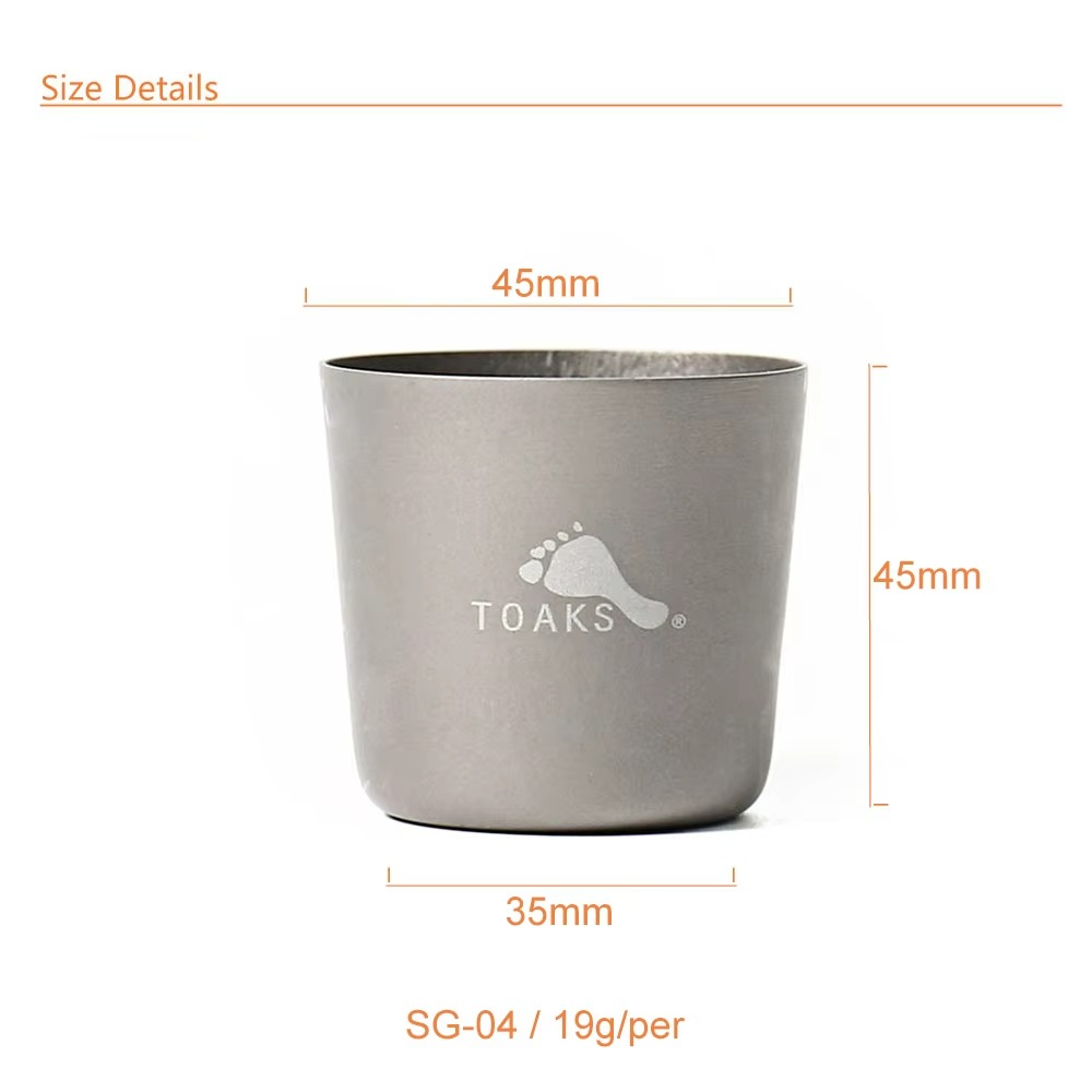 TOAKS Titanium Shot Glass, 45ml Ultralight Mini Shot Glass Tea Cup Outdoor Camping Titanium Wine Glass 2pcs