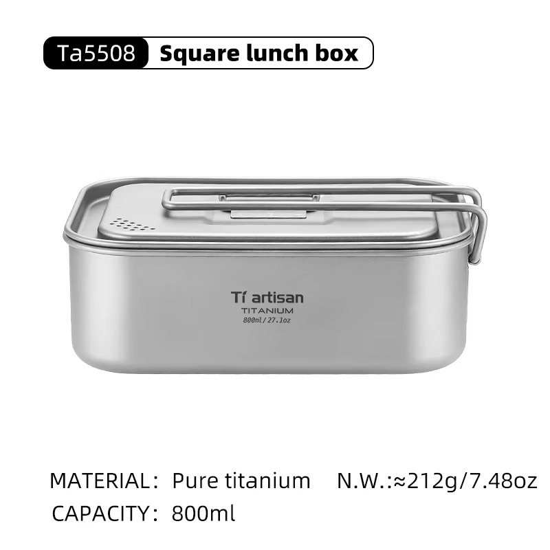 Tiartisan Titanium 800ML Single Layer Lunch Box Outdoor Camping Lightweight Portable Folding Handle Meal Box Food Container