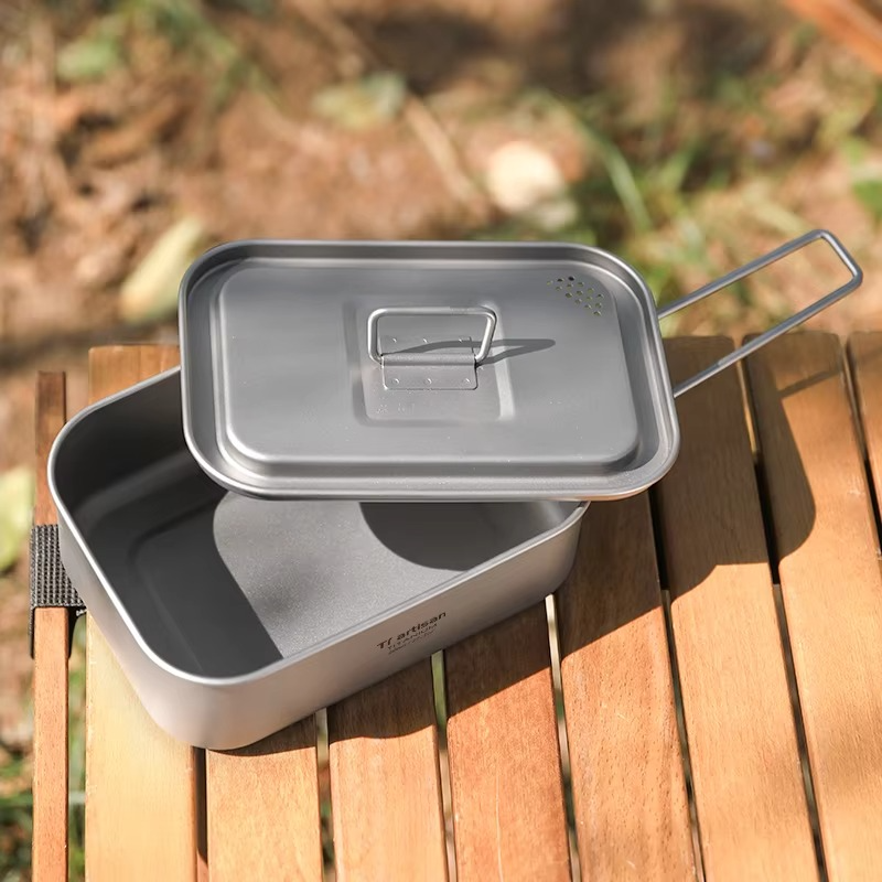 Tiartisan Titanium 800ML Single Layer Lunch Box Outdoor Camping Lightweight Portable Folding Handle Meal Box Food Container