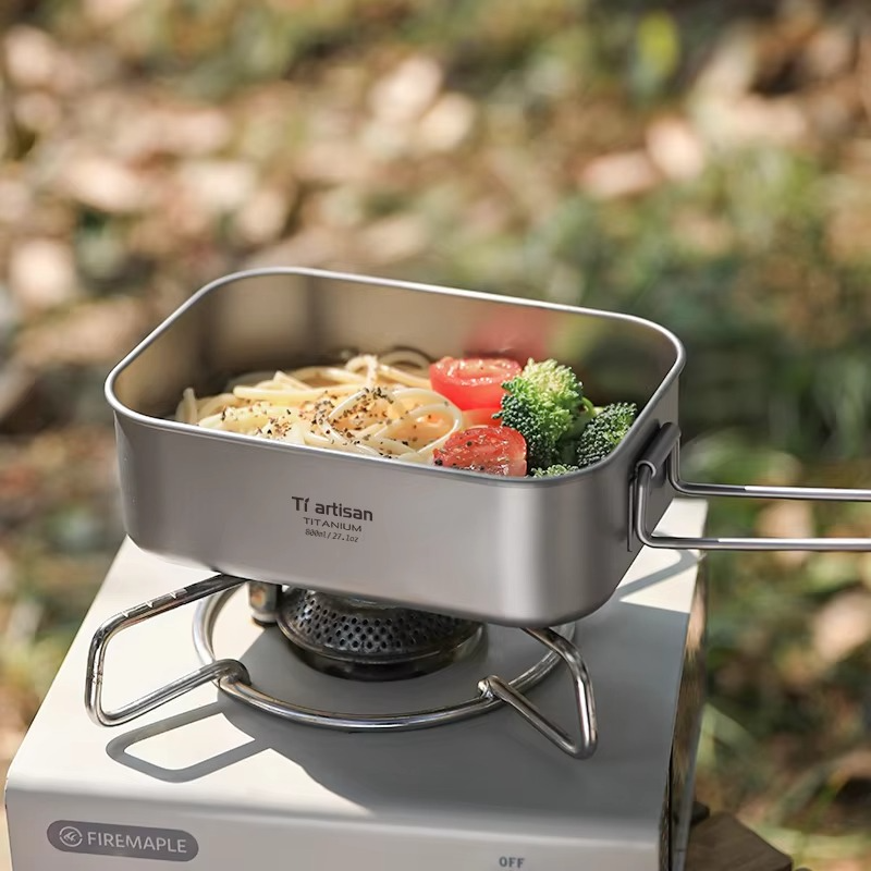 Tiartisan Titanium 800ML Single Layer Lunch Box Outdoor Camping Lightweight Portable Folding Handle Meal Box Food Container