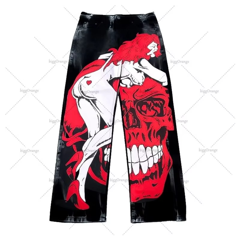 Street Punk Hip-hop Harajuku Oversized Washing Baggy Jeans Men 2025 Fashion Rock Anime Print Vintage Loose Wide-leg Pants Women