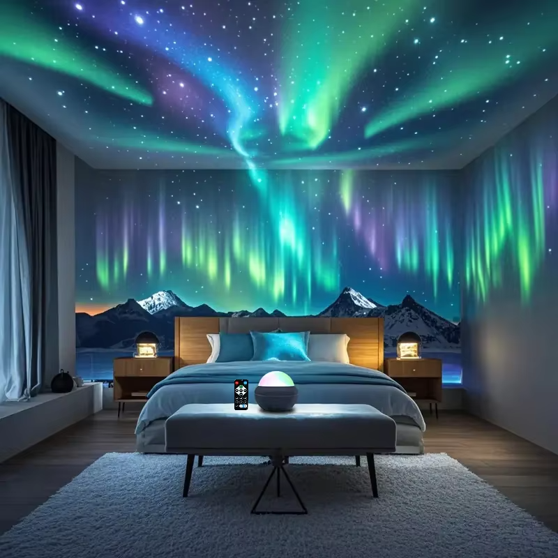 Northern Lights Projector Remote Control | USB Aurora Galaxy Light with Rotating Color Effects for Bedroom Decoration