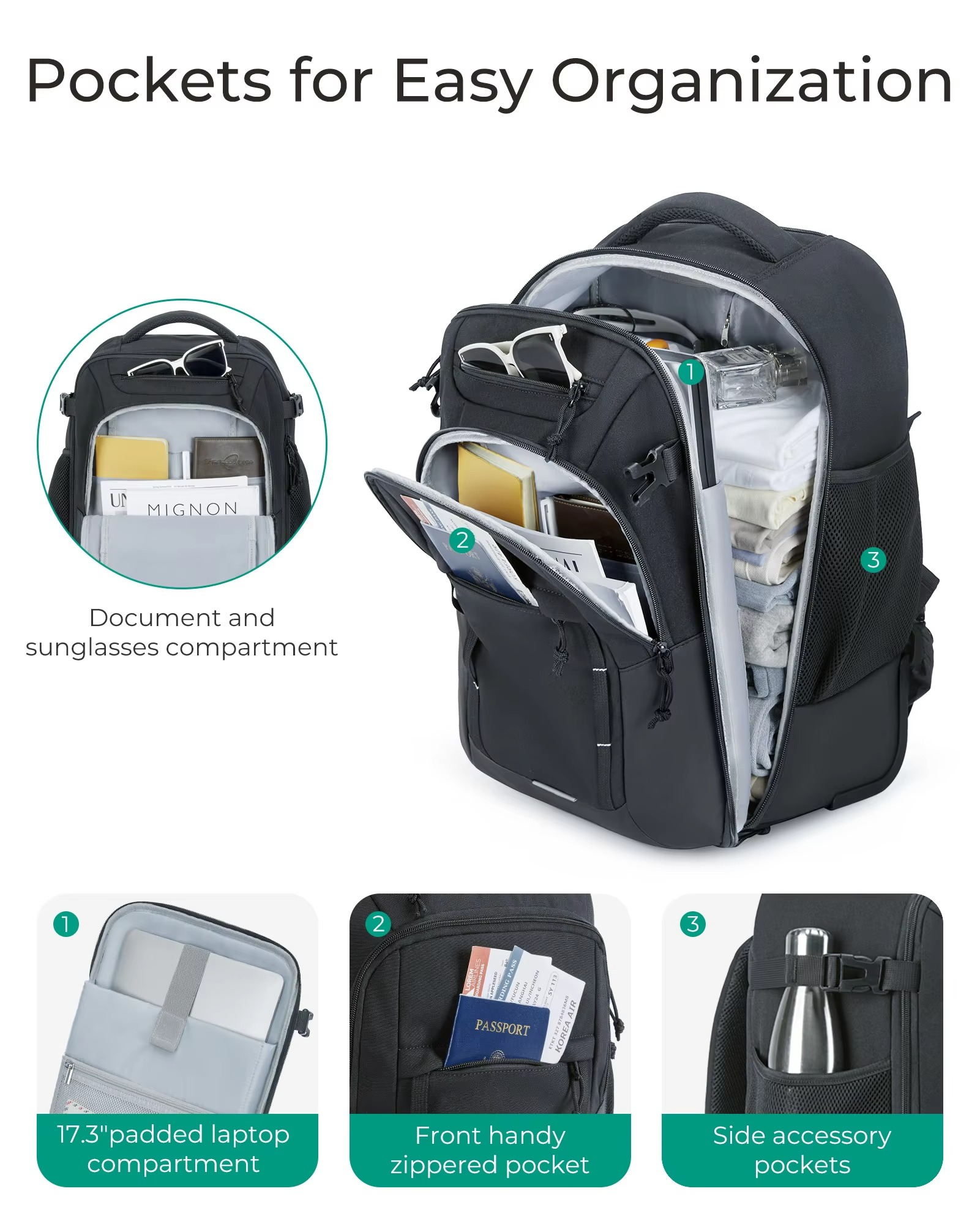 BAGSMART Rolling Backpack 17 Inch Laptop Water Resistant Large Capacity 40L Travel Luggage Wheeled Backpack for Men Women