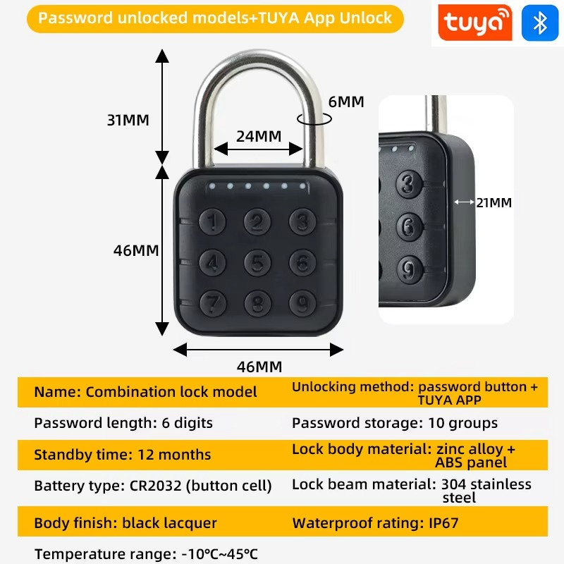 Tuya Bluetooth Fingerprint Padlock Digital Luggage Lock Electronic Lock APPTemporary Password Remotely IP67