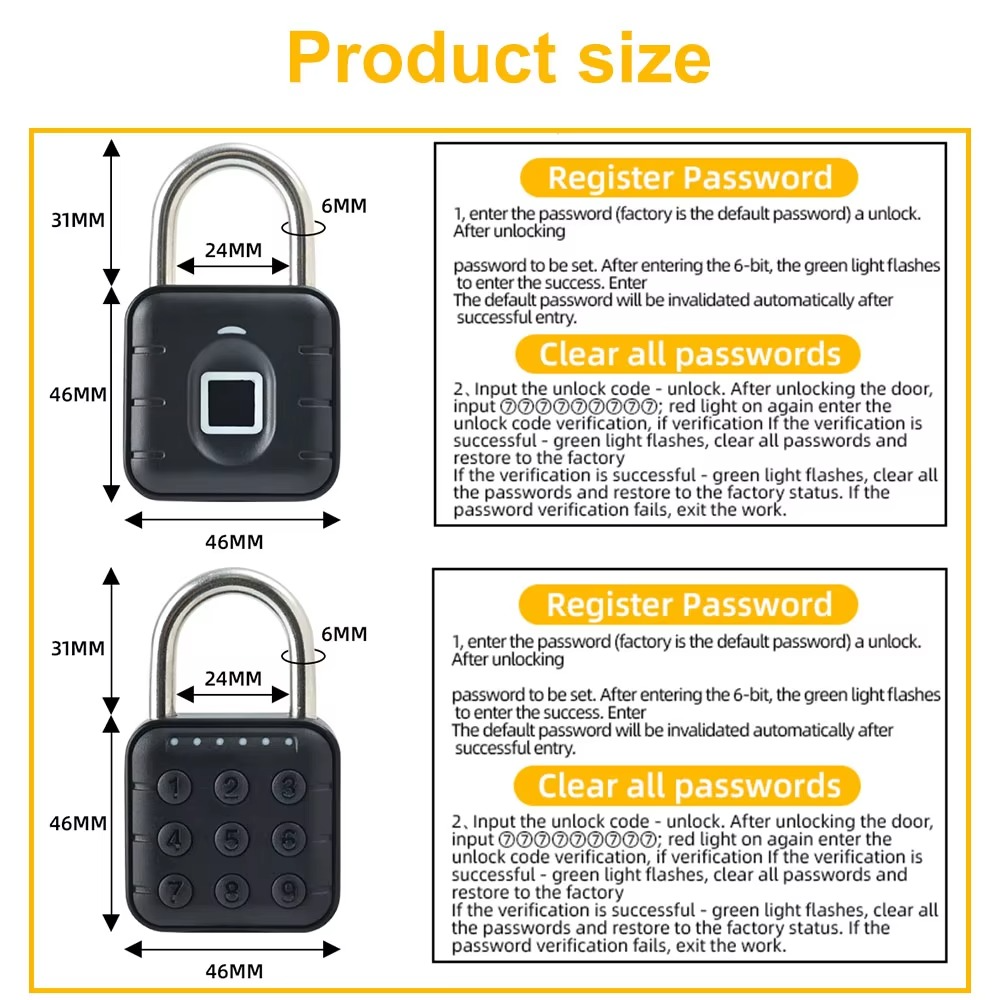 Tuya Bluetooth Fingerprint Padlock Digital Luggage Lock Electronic Lock APPTemporary Password Remotely IP67